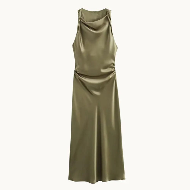 Satin Slip Midi Wedding Guest Dress - Elestira