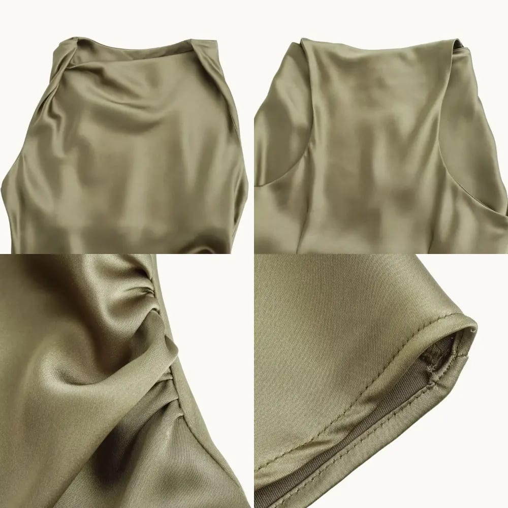 Satin Slip Midi Wedding Guest Dress - Elestira
