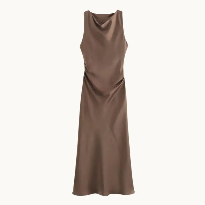 Satin Slip Midi Wedding Guest Dress - Elestira