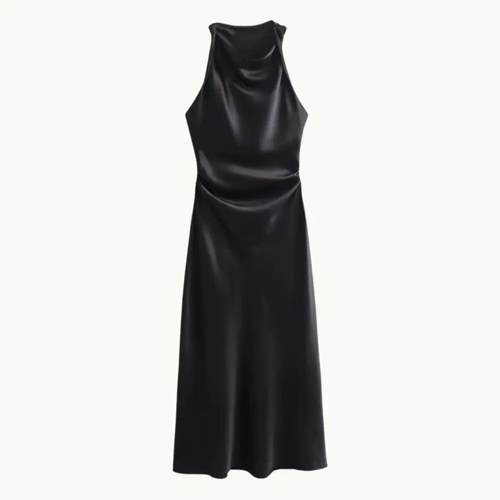 Satin Slip Midi Wedding Guest Dress - Elestira