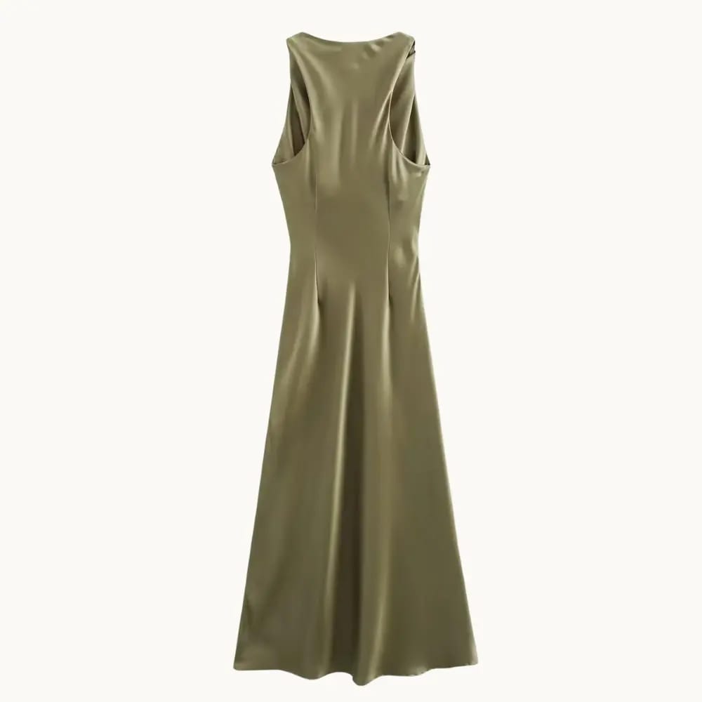 Satin Slip Midi Wedding Guest Dress - Elestira