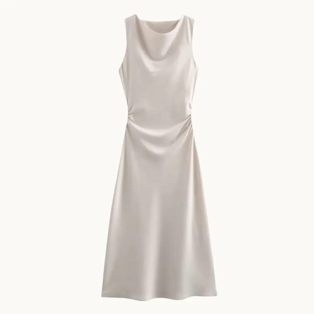 Satin Slip Midi Wedding Guest Dress - Elestira