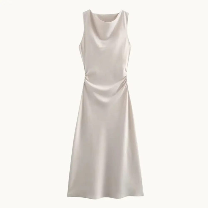 Satin Slip Midi Wedding Guest Dress - Elestira