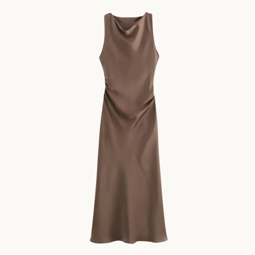 Satin Slip Midi Wedding Guest Dress - Elestira