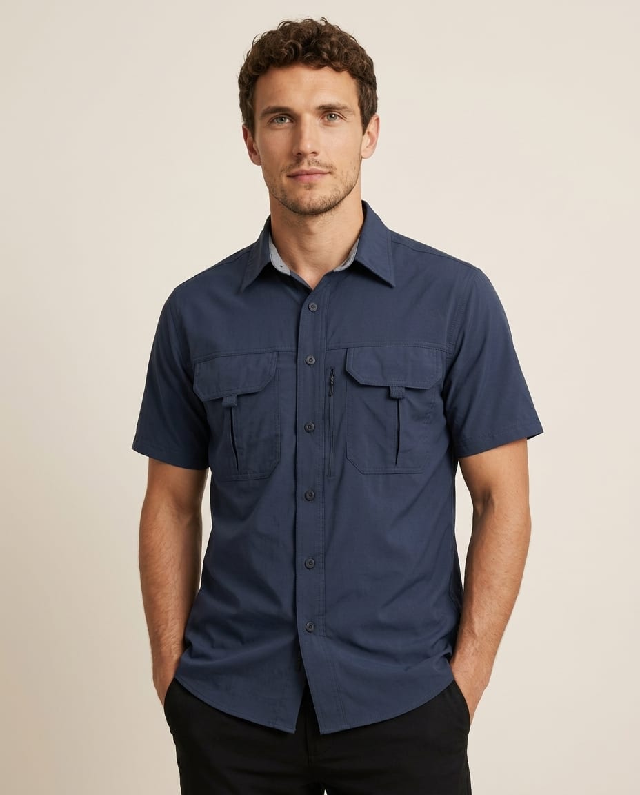 Short Sleeve Polo Shirt with Utility Pocket for Outdoor - Elestira
