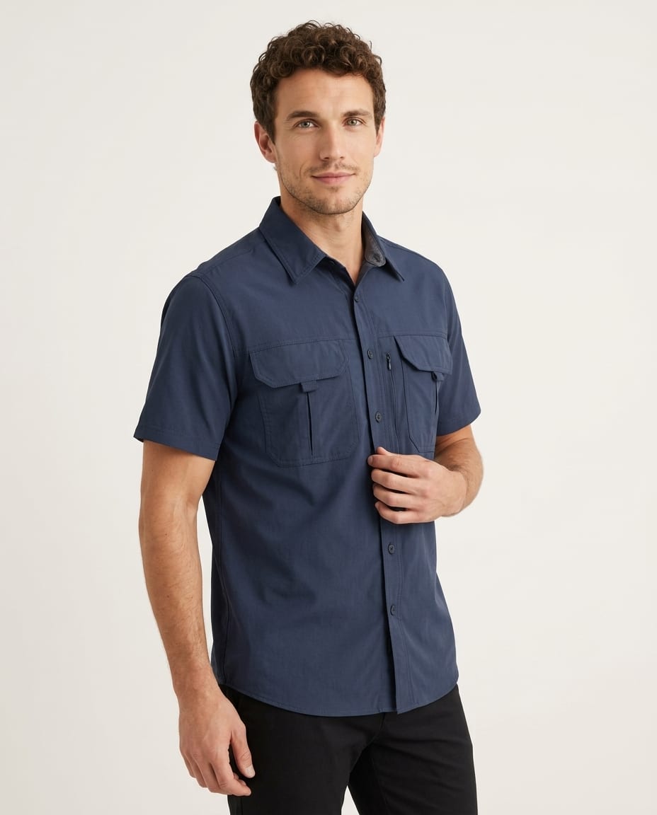 Short Sleeve Polo Shirt with Utility Pocket for Outdoor - Elestira