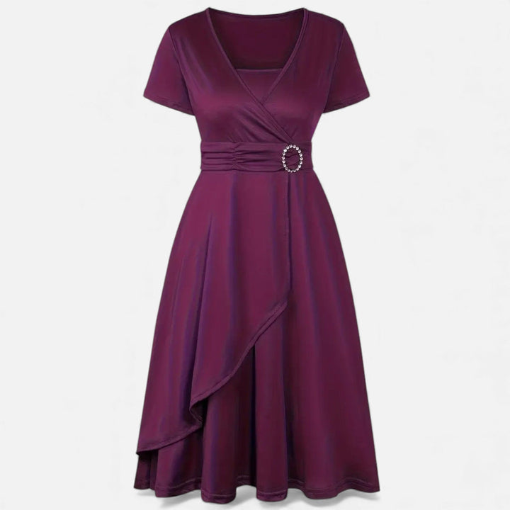 Short Sleeve V - Neck Evening Dress for Women - Elestira