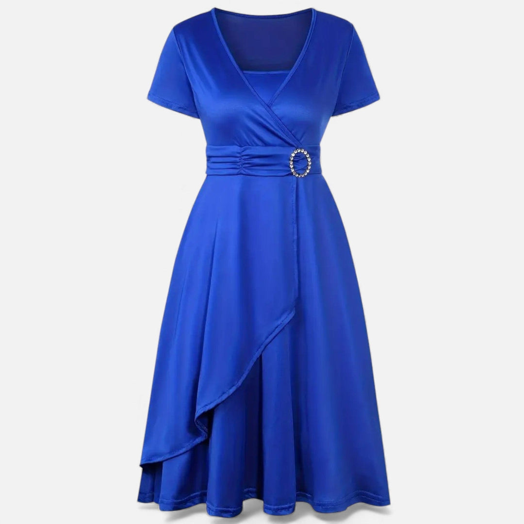 Short Sleeve V - Neck Evening Dress for Women - Elestira
