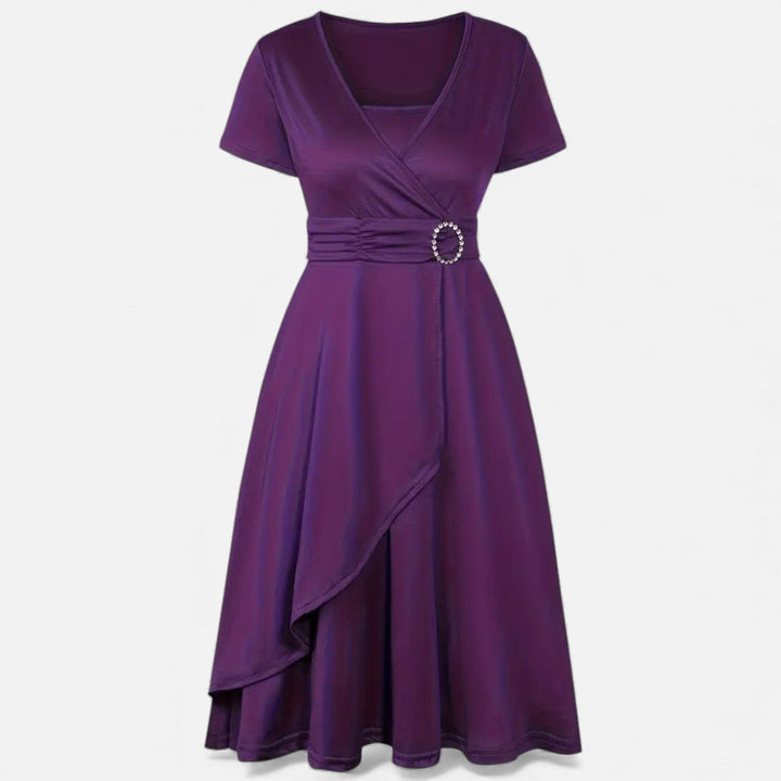 Short Sleeve V - Neck Evening Dress for Women - Elestira