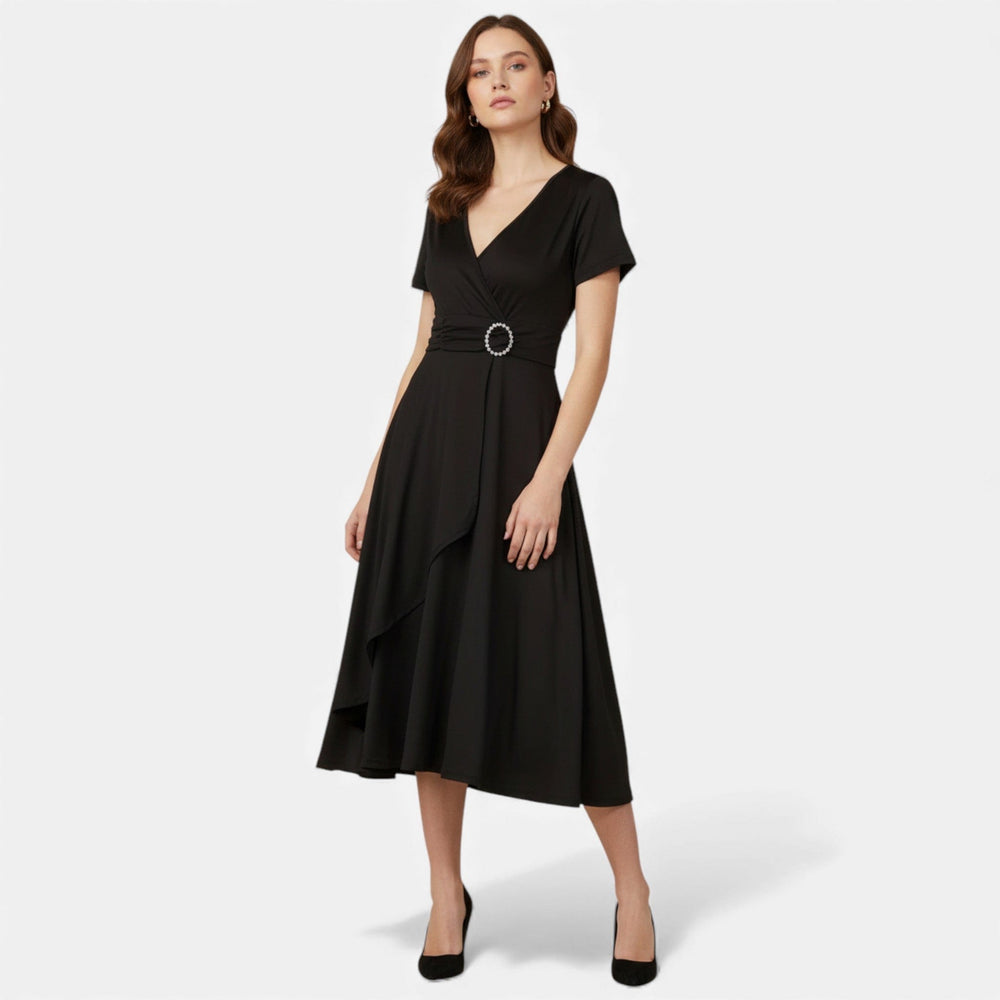 Short Sleeve V - Neck Evening Dress for Women - Elestira
