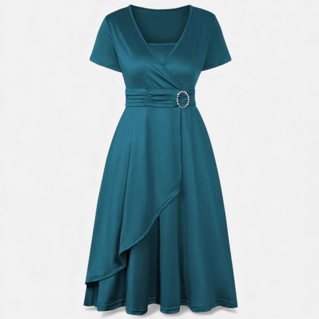 Short Sleeve V - Neck Evening Dress for Women - Elestira