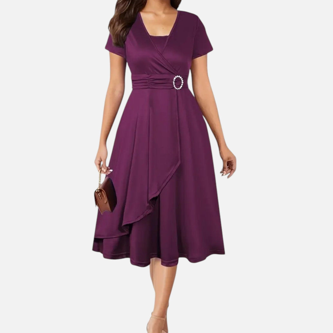 Short Sleeve V - Neck Evening Dress for Women - Elestira