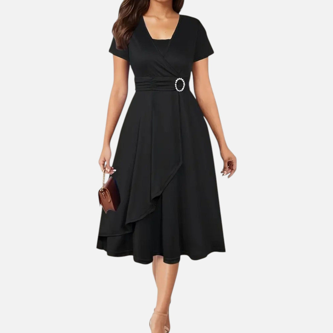 Short Sleeve V - Neck Evening Dress for Women - Elestira