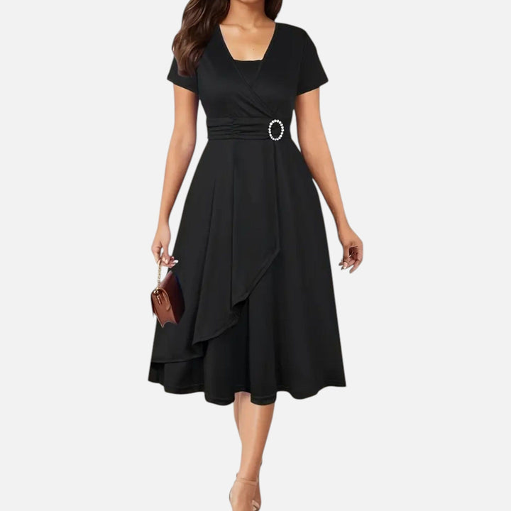 Short Sleeve V - Neck Evening Dress for Women - Elestira