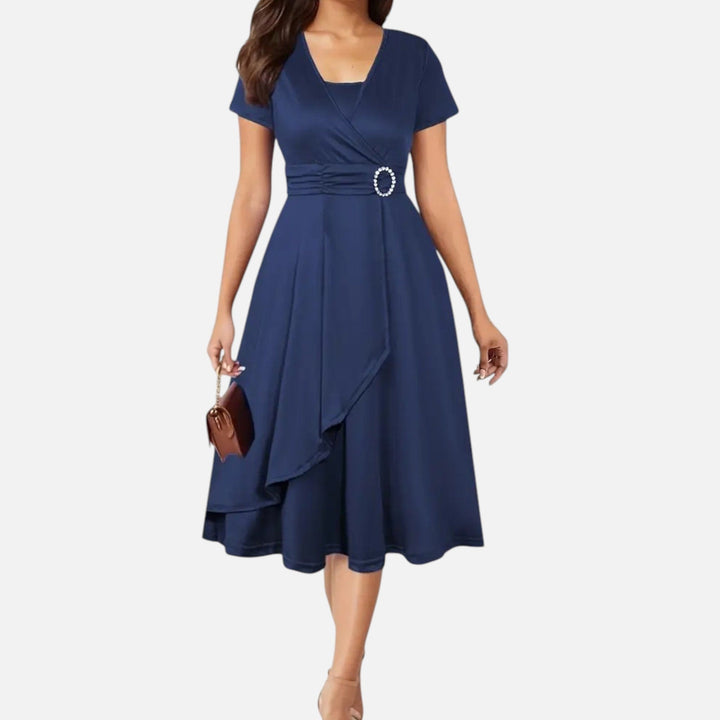 Short Sleeve V - Neck Evening Dress for Women - Elestira