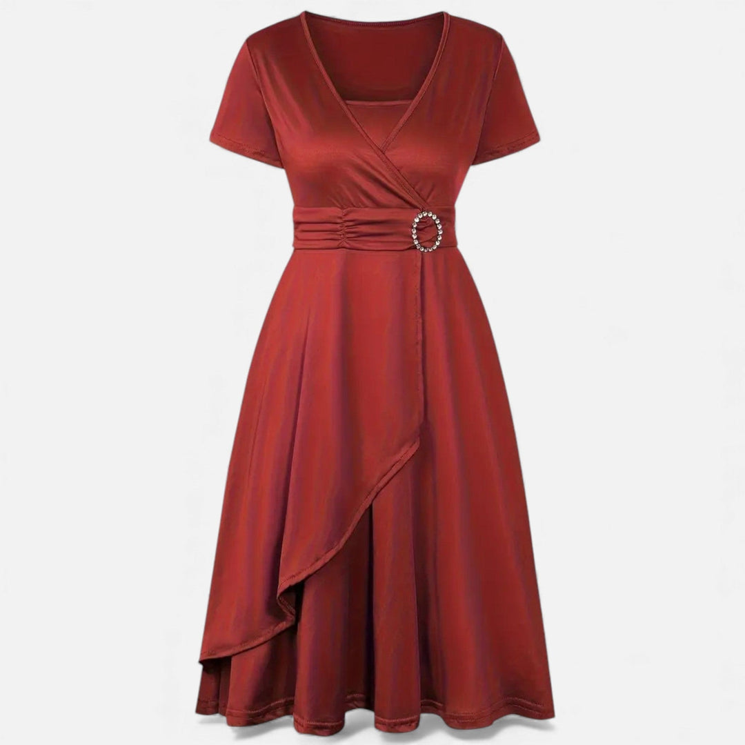 Short Sleeve V - Neck Evening Dress for Women - Elestira