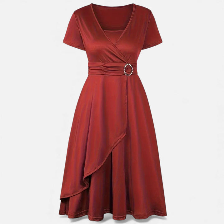 Short Sleeve V - Neck Evening Dress for Women - Elestira