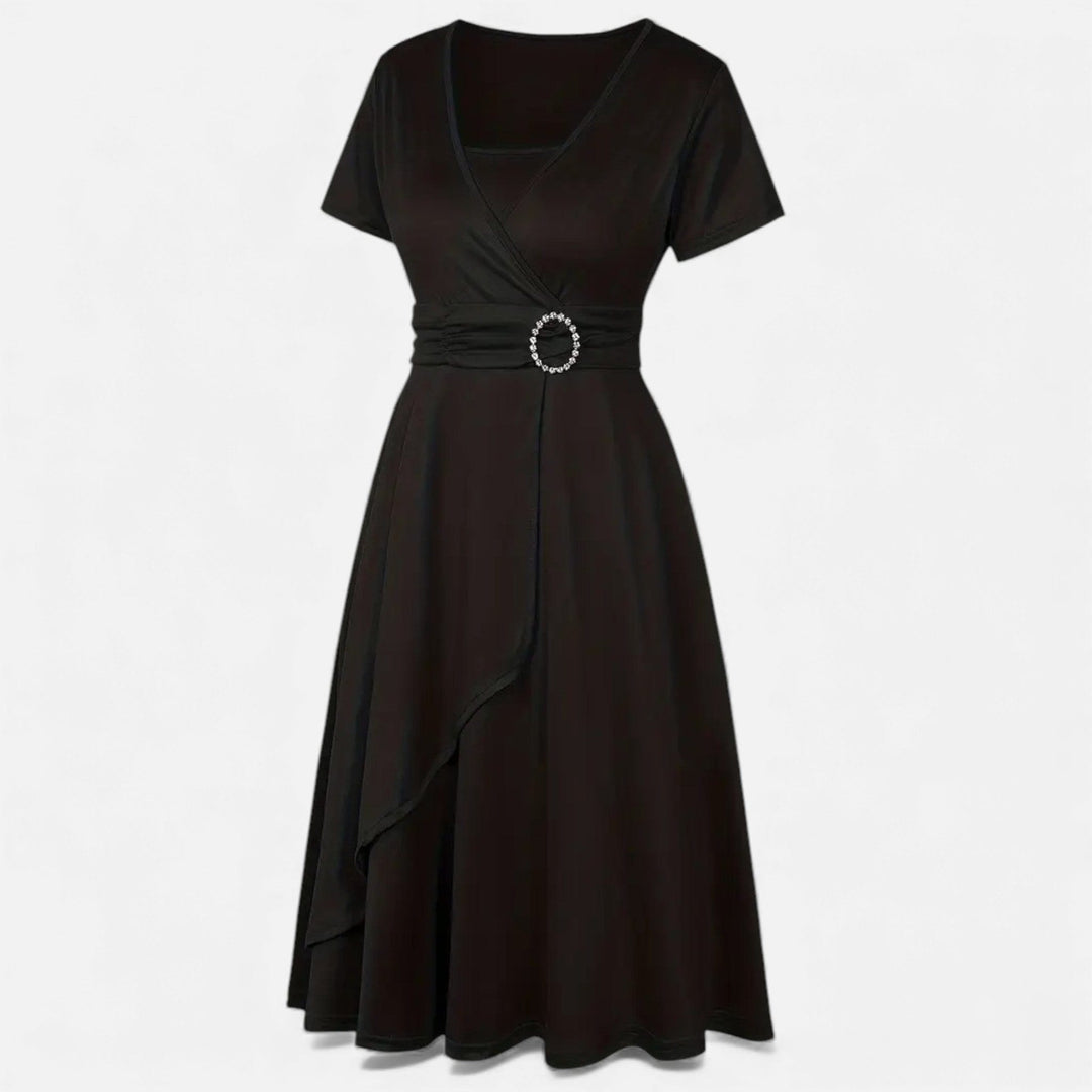 Short Sleeve V - Neck Evening Dress for Women - Elestira