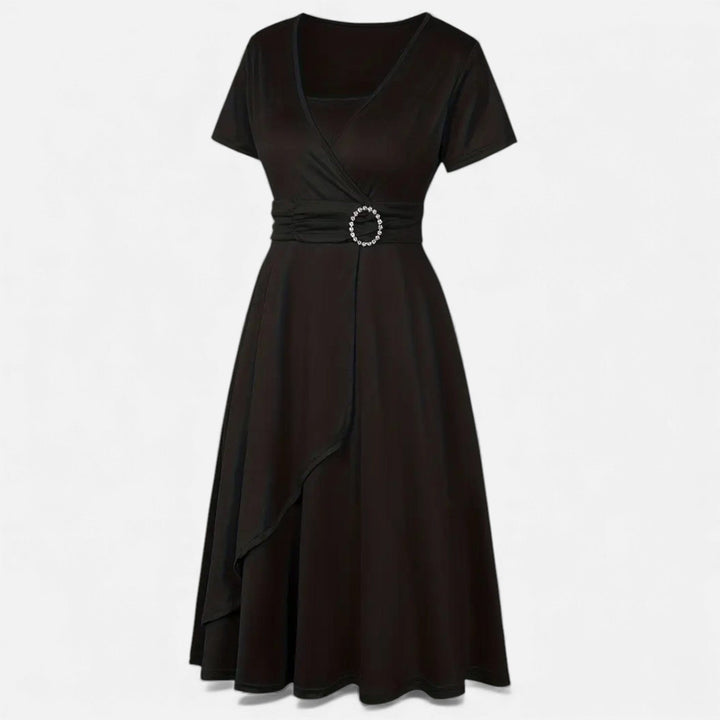 Short Sleeve V - Neck Evening Dress for Women - Elestira