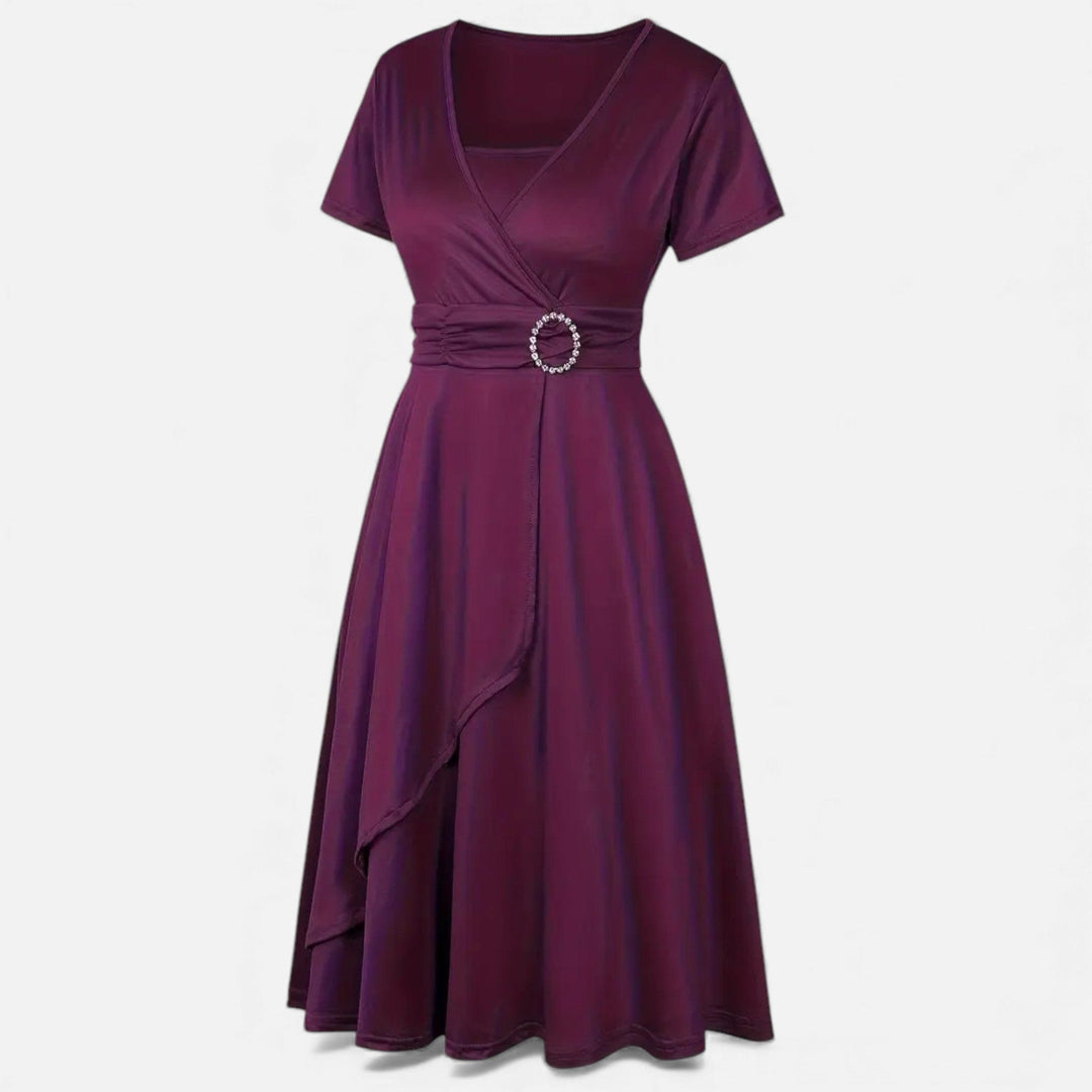 Short Sleeve V - Neck Evening Dress for Women - Elestira