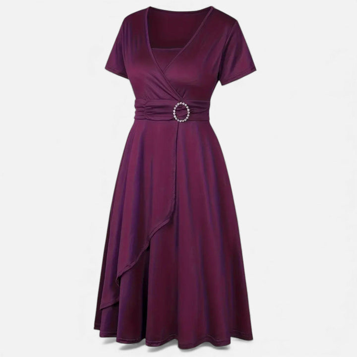 Short Sleeve V - Neck Evening Dress for Women - Elestira