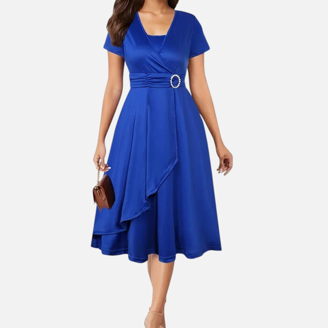 Short Sleeve V - Neck Evening Dress for Women - Elestira