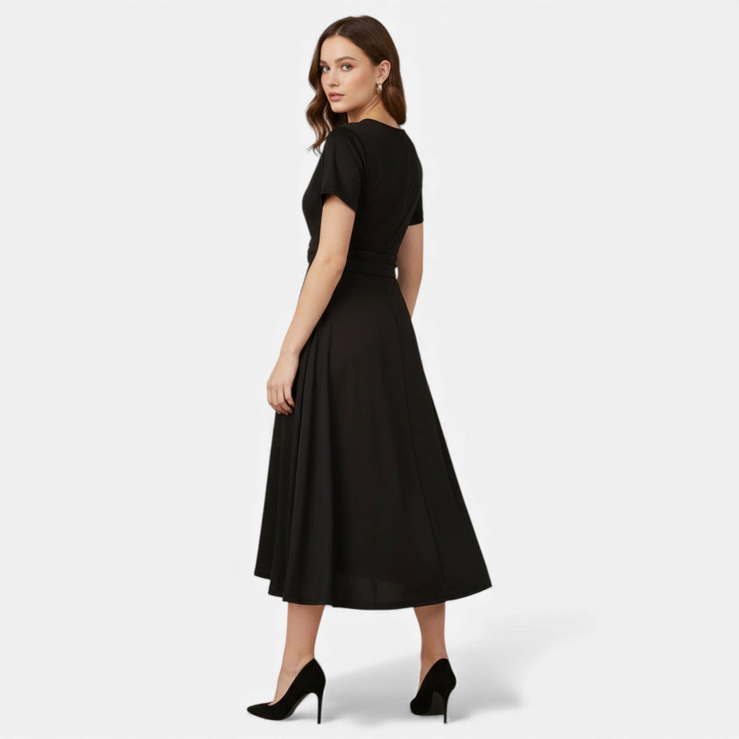 Short Sleeve V - Neck Evening Dress for Women - Elestira