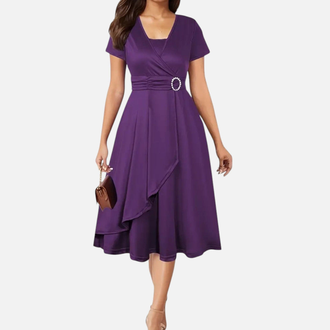 Short Sleeve V - Neck Evening Dress for Women - Elestira