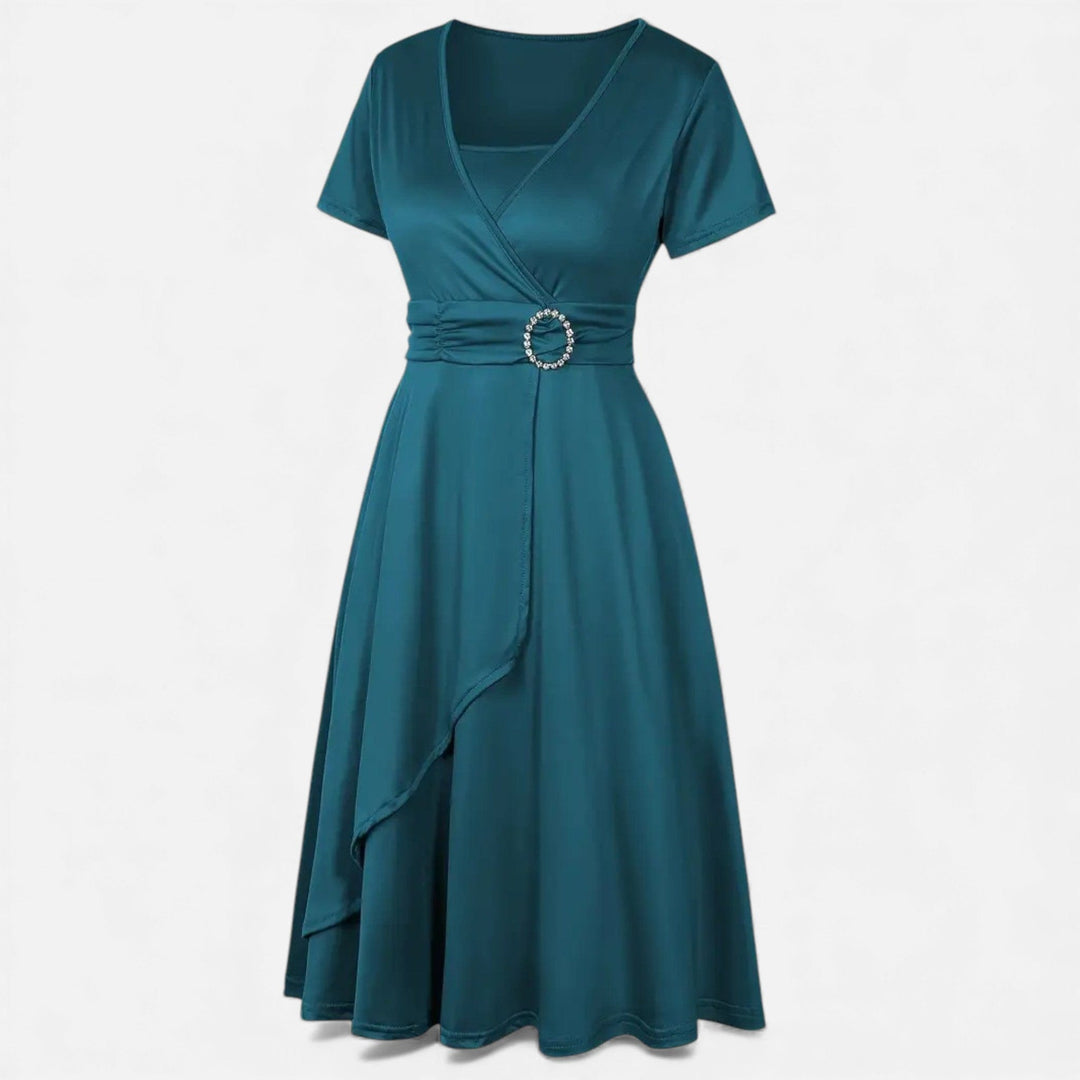 Short Sleeve V - Neck Evening Dress for Women - Elestira