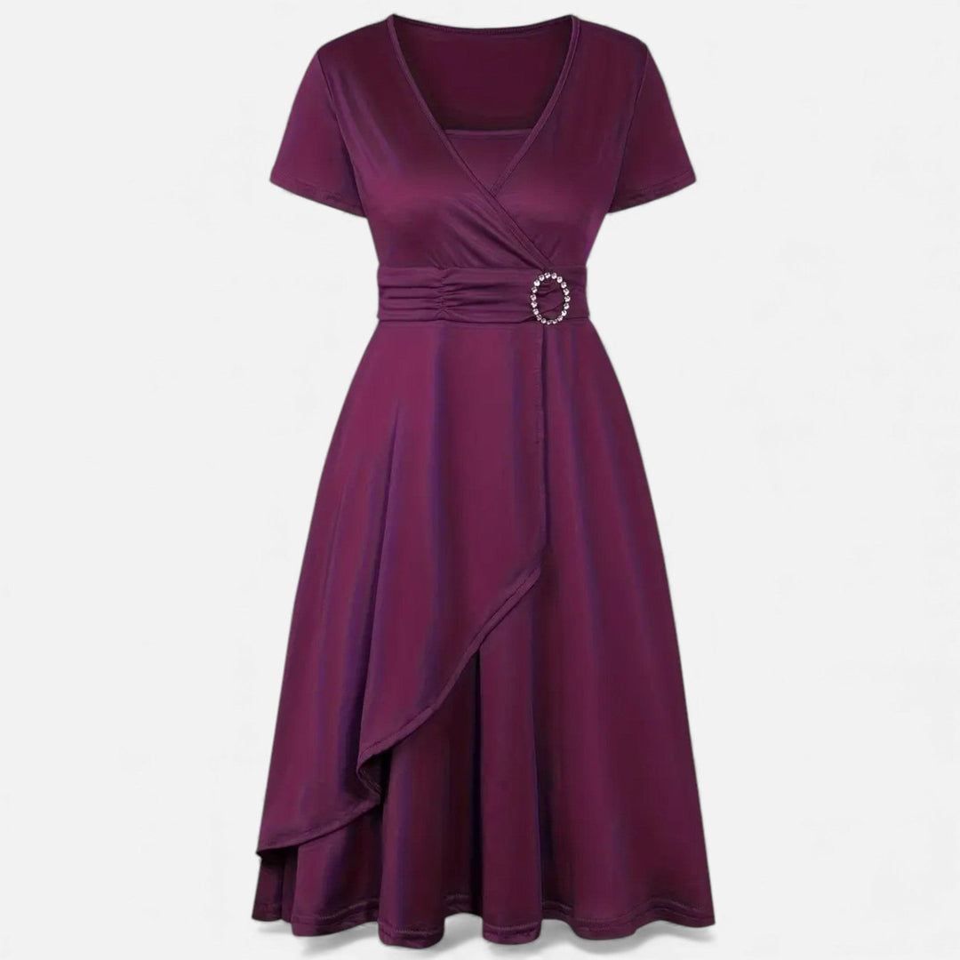 Short Sleeve V - Neck Evening Dress for Women - Elestira