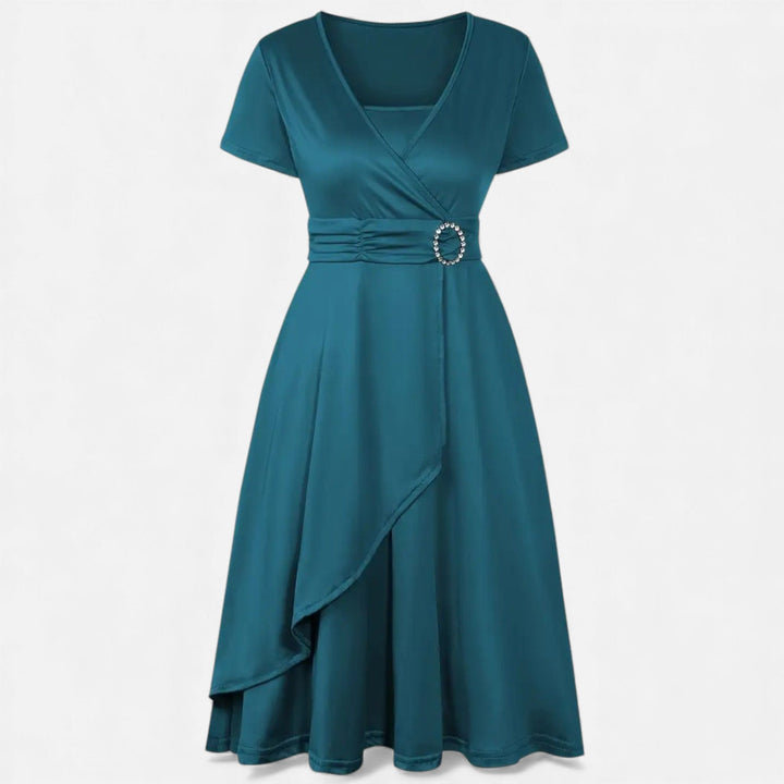 Short Sleeve V - Neck Evening Dress for Women - Elestira