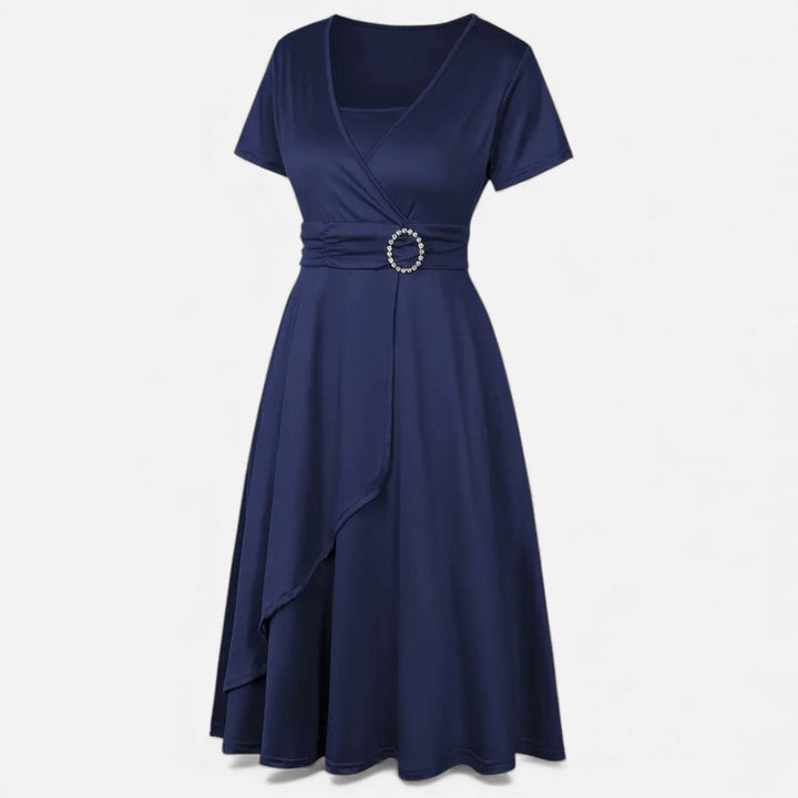 Short Sleeve V - Neck Evening Dress for Women - Elestira