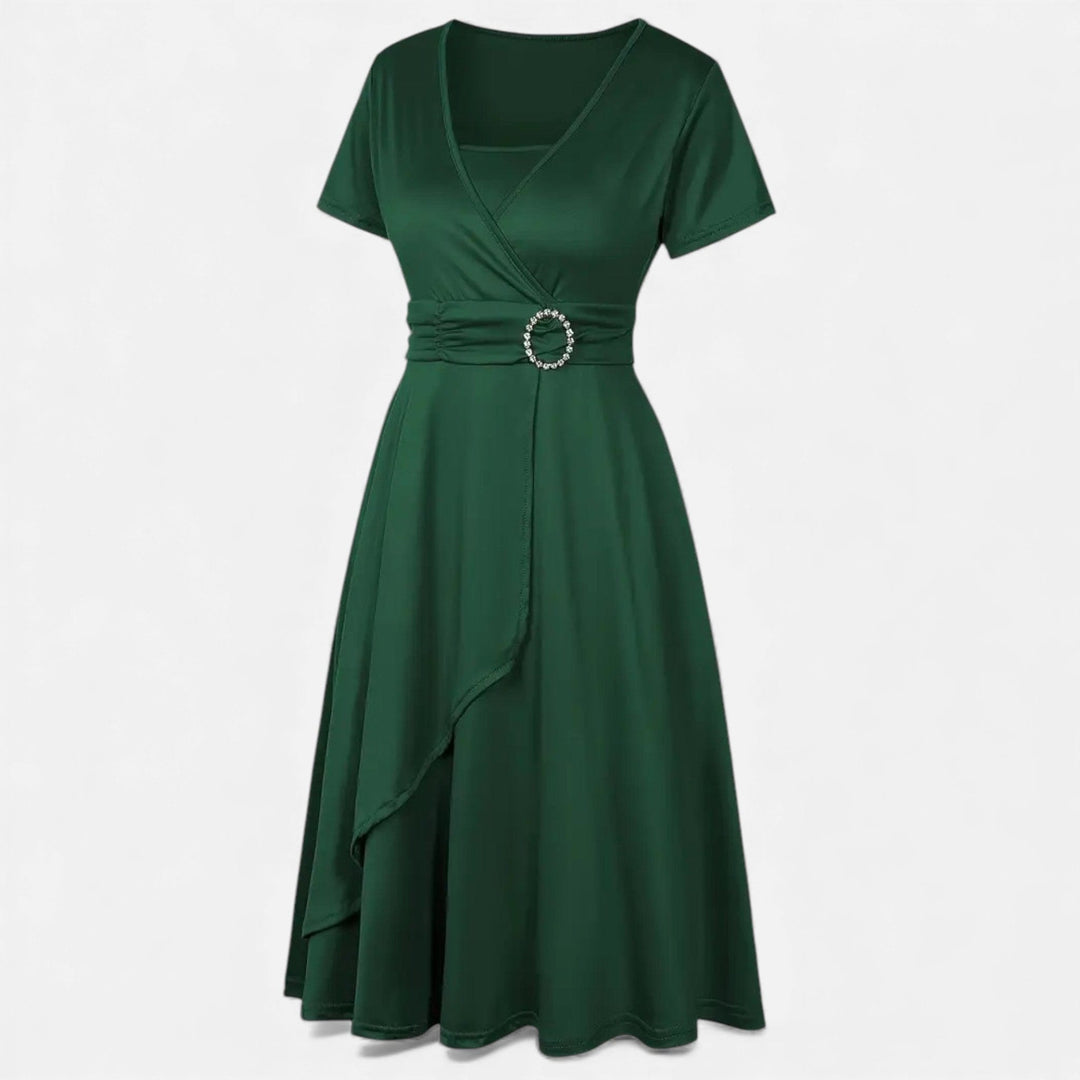 Short Sleeve V - Neck Evening Dress for Women - Elestira