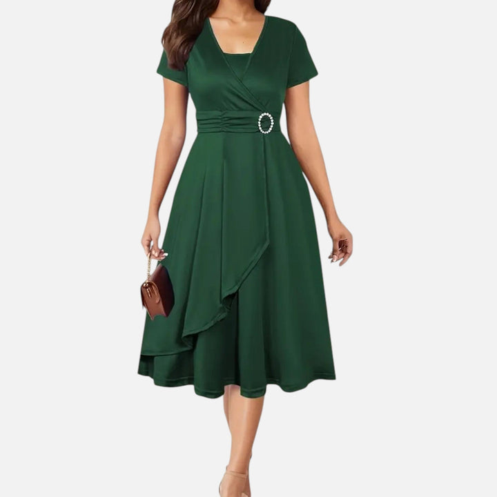 Short Sleeve V - Neck Evening Dress for Women - Elestira