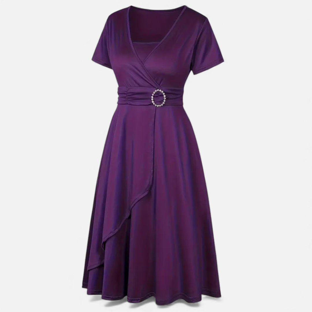 Short Sleeve V - Neck Evening Dress for Women - Elestira