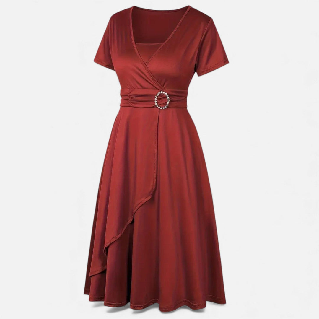 Short Sleeve V - Neck Evening Dress for Women - Elestira