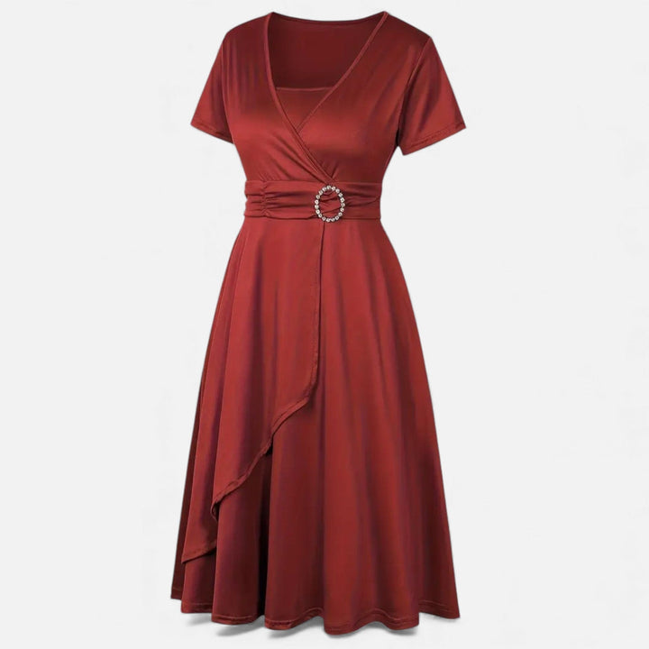 Short Sleeve V - Neck Evening Dress for Women - Elestira