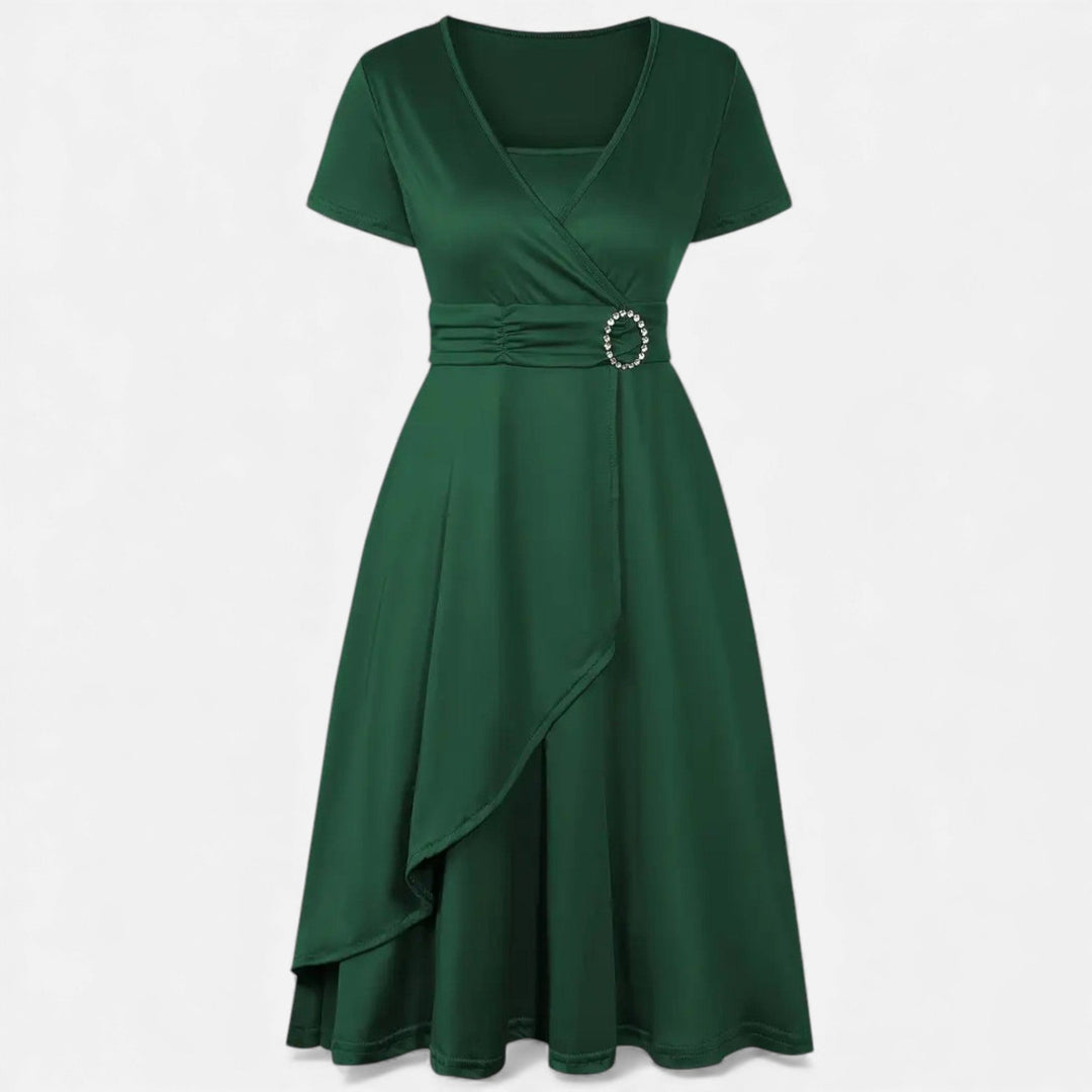Short Sleeve V - Neck Evening Dress for Women - Elestira
