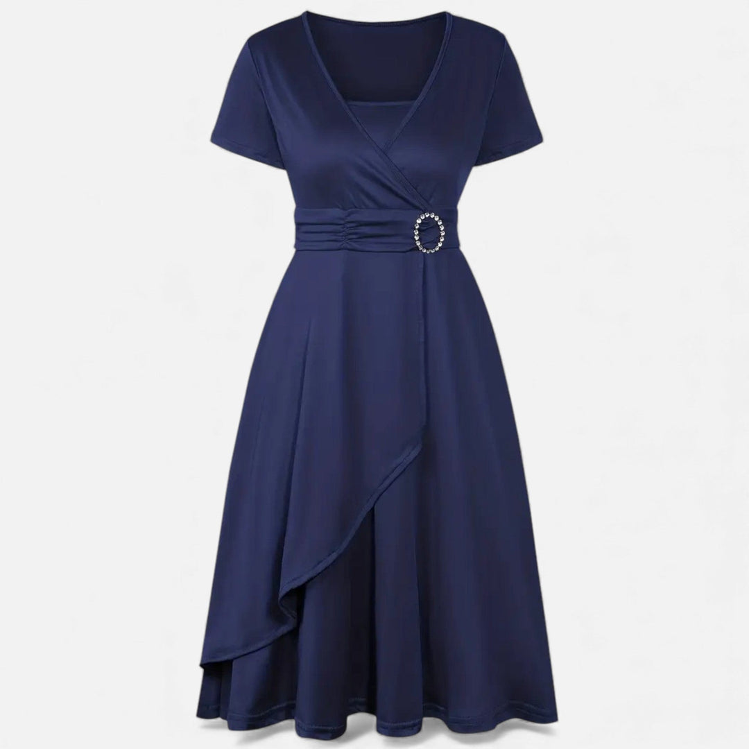Short Sleeve V - Neck Evening Dress for Women - Elestira