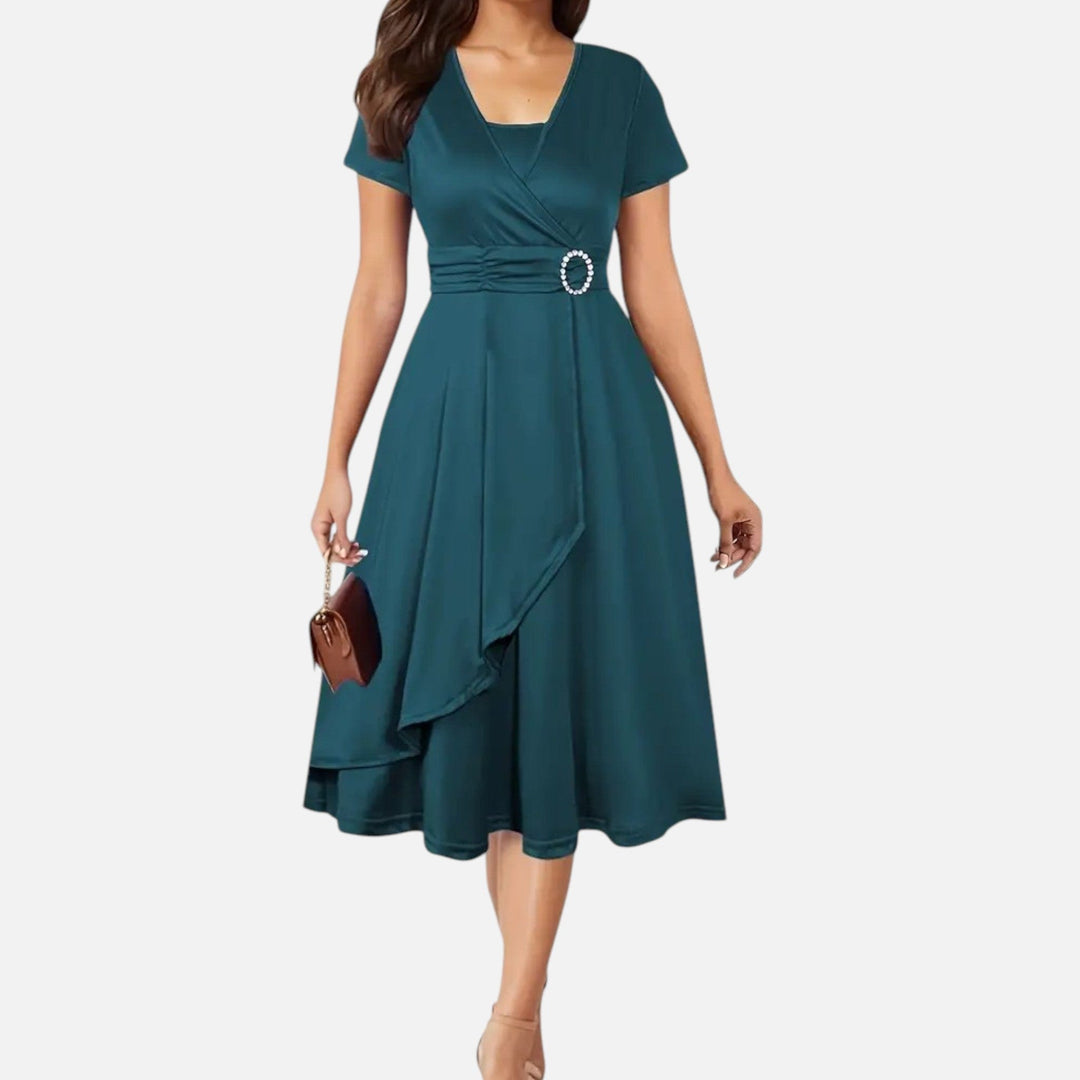 Short Sleeve V - Neck Evening Dress for Women - Elestira