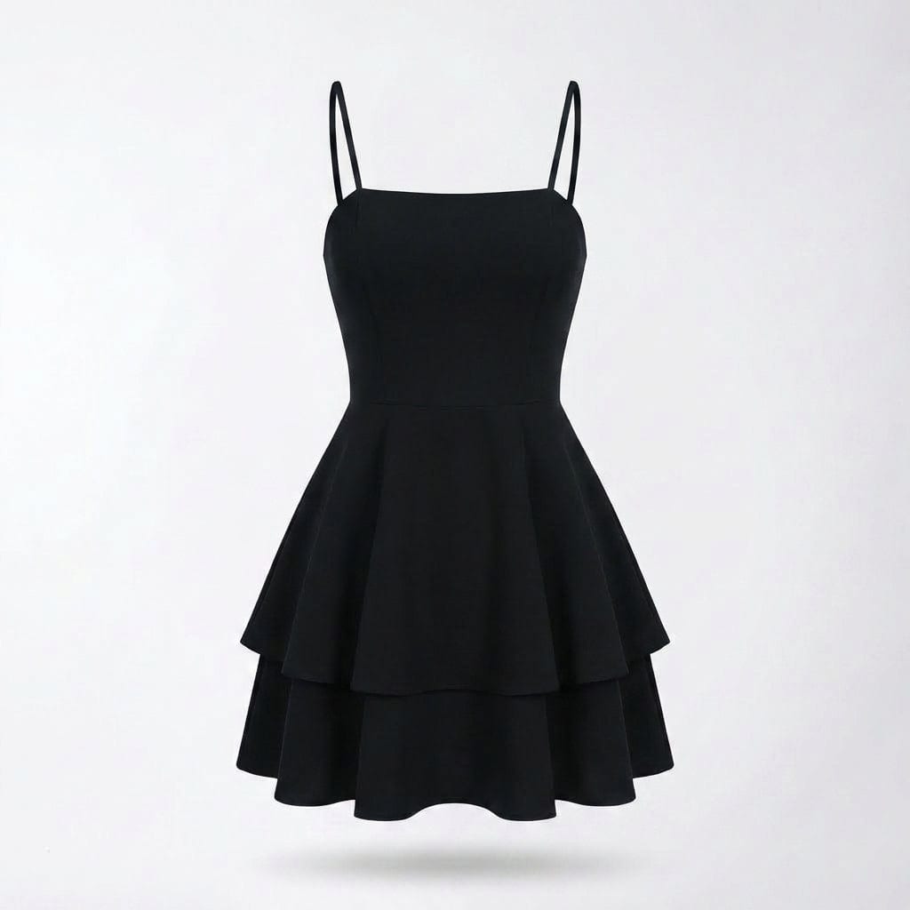 Sleeveless Layered Mini Dress with Spaghetti Straps - Elestira