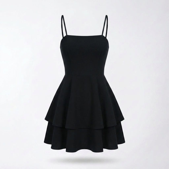 Sleeveless Layered Mini Dress with Spaghetti Straps - Elestira