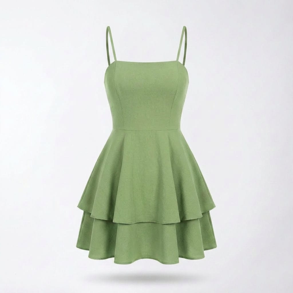 Sleeveless Layered Mini Dress with Spaghetti Straps - Elestira