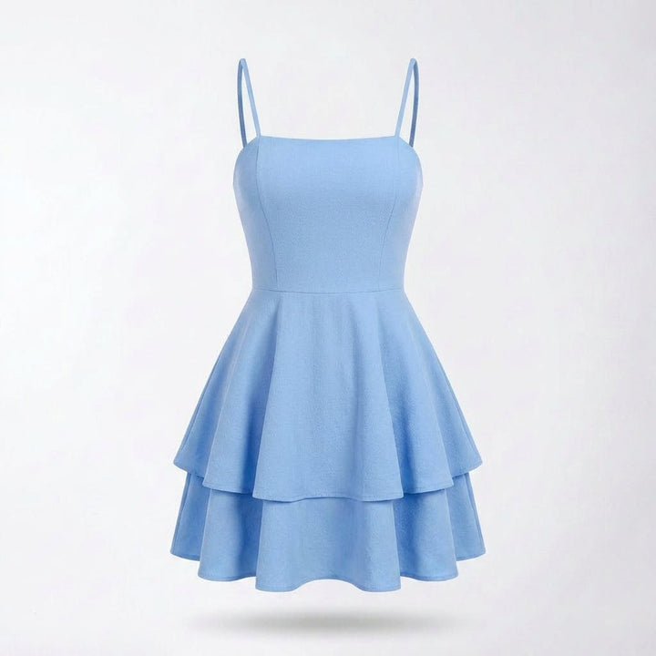 Sleeveless Layered Mini Dress with Spaghetti Straps - Elestira