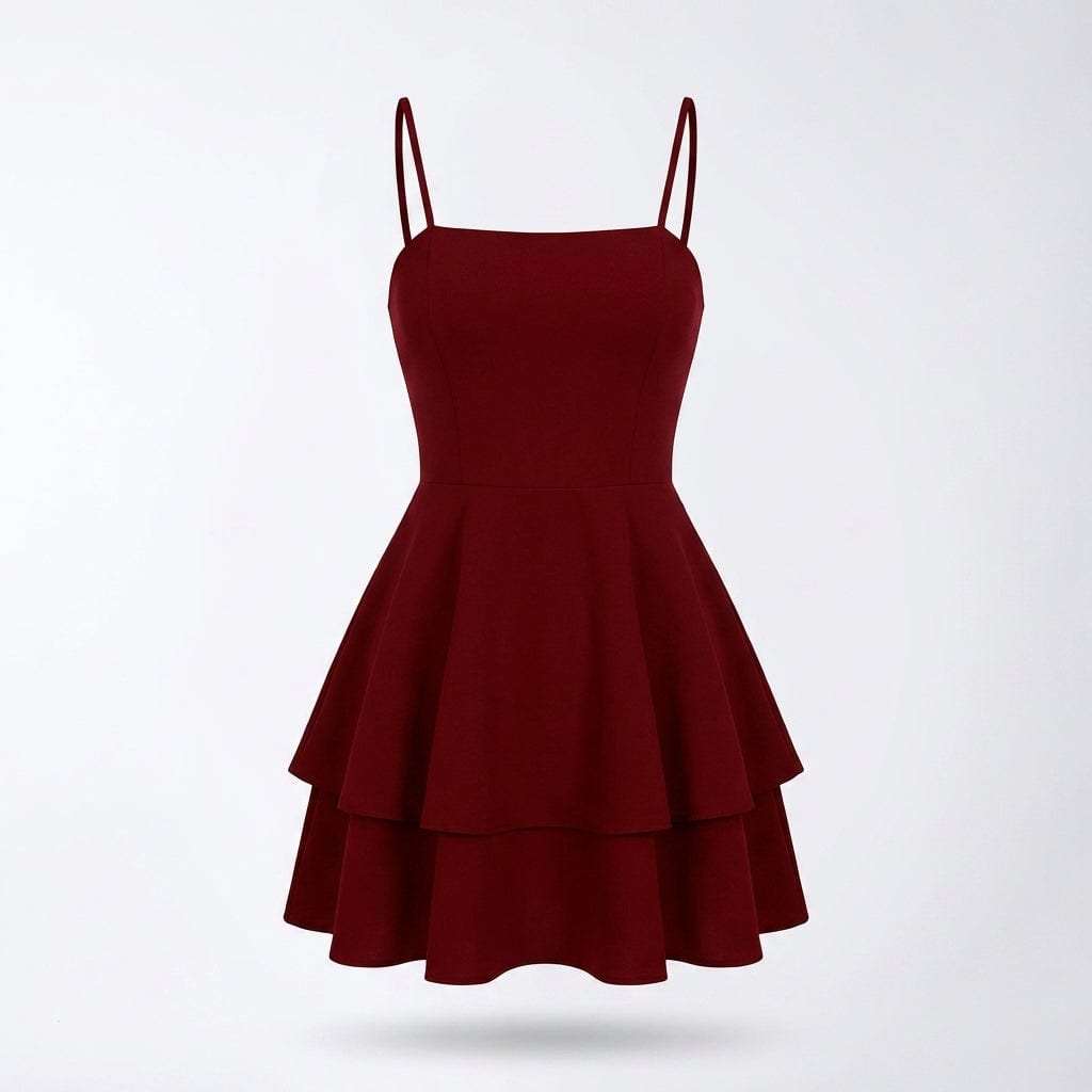 Sleeveless Layered Mini Dress with Spaghetti Straps - Elestira