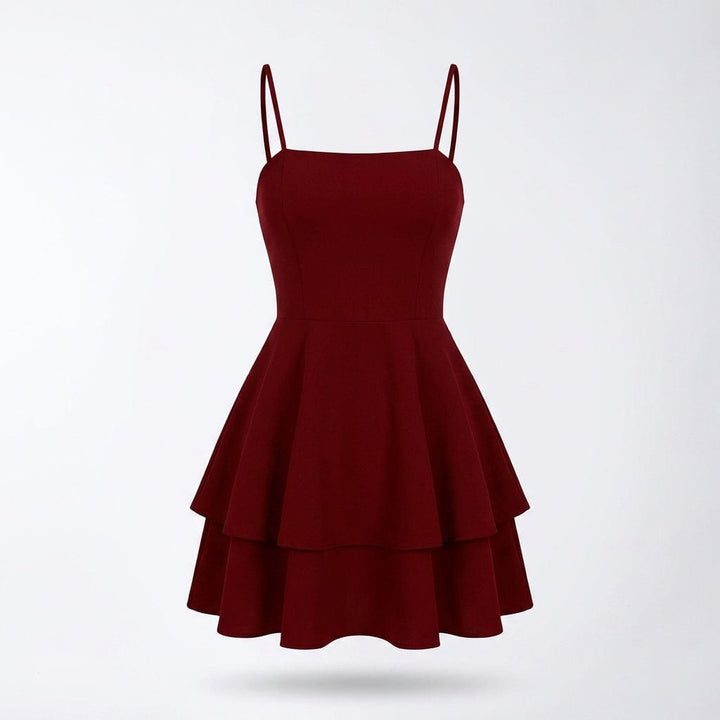 Sleeveless Layered Mini Dress with Spaghetti Straps - Elestira