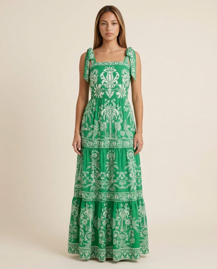 Sleeveless Maxi Dress with Tiered Skirt - Elestira