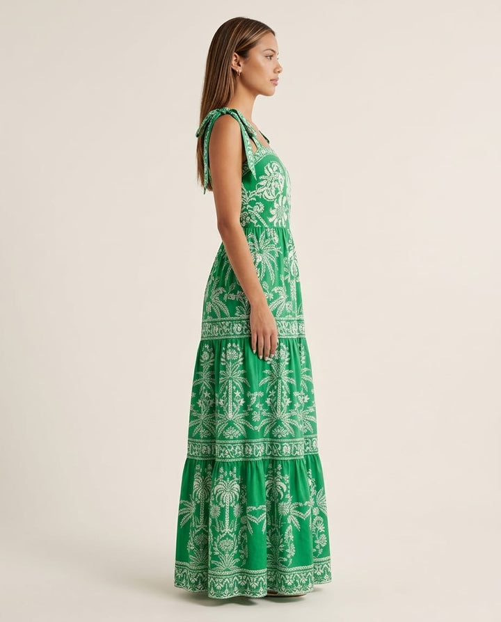 Sleeveless Maxi Dress with Tiered Skirt - Elestira