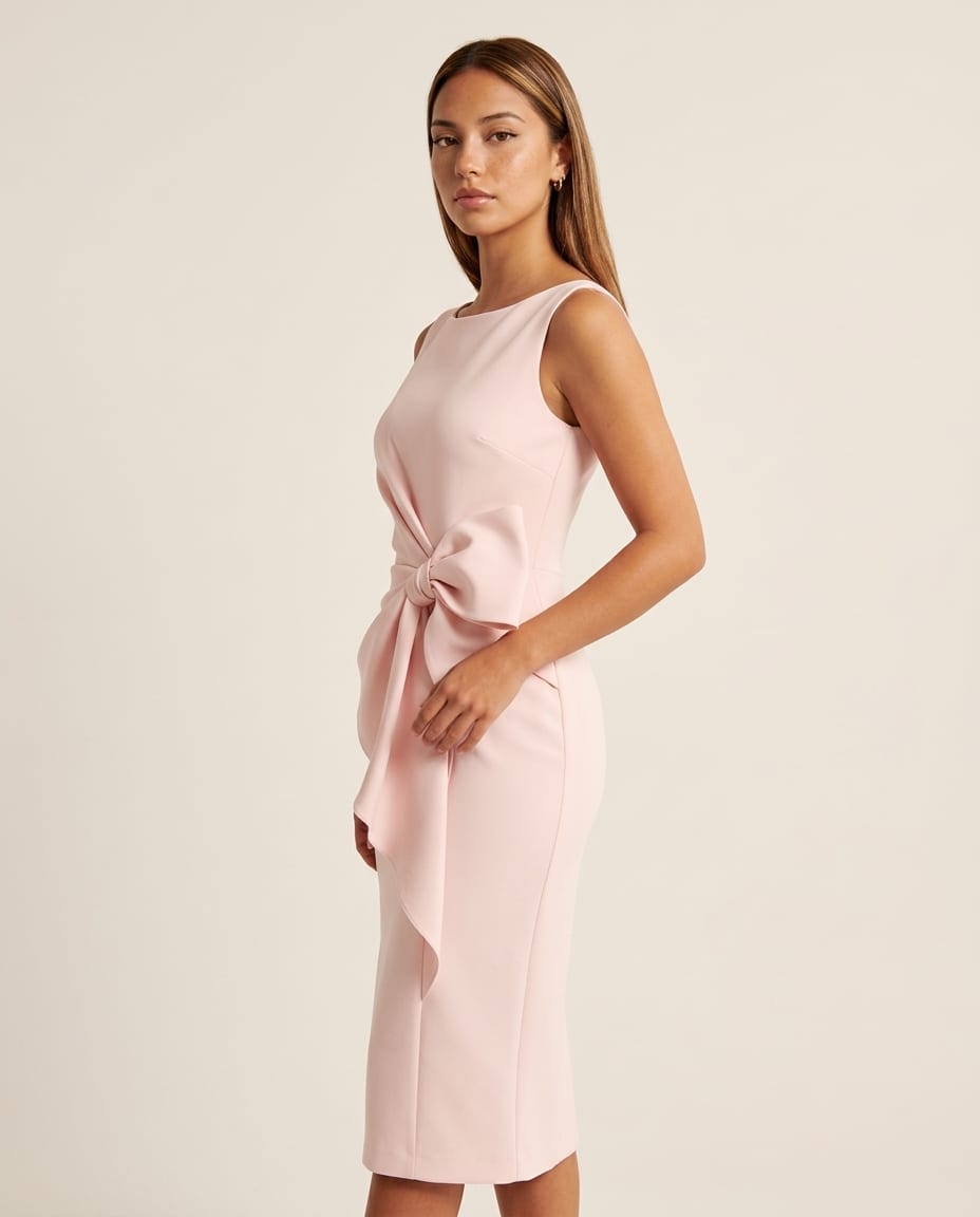 Sleeveless Midi Dress with Waist Bow Accent - Elestira