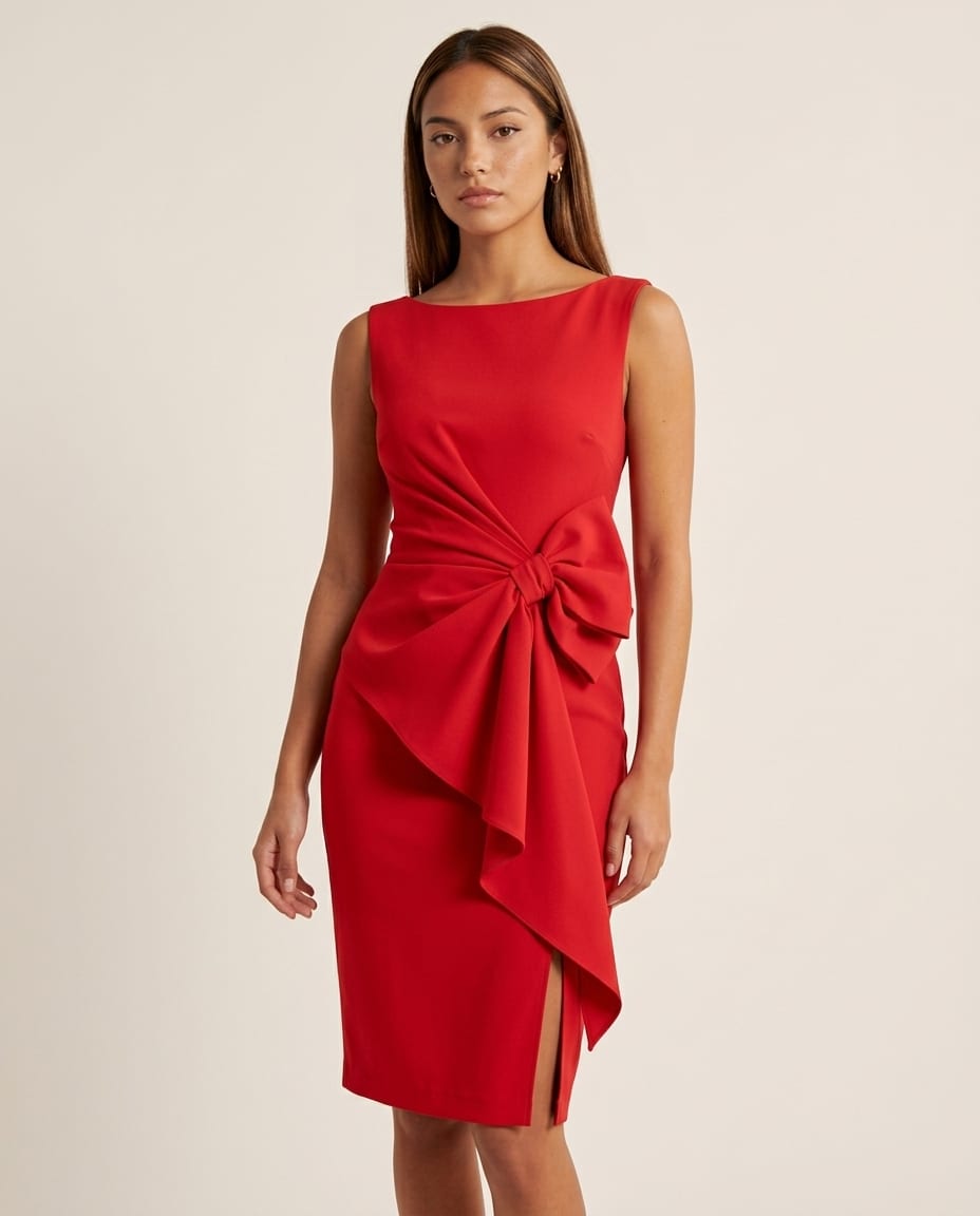 Sleeveless Midi Dress with Waist Bow Accent - Elestira